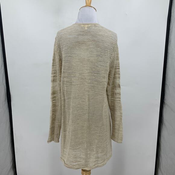 Eileen Fisher Cardigan Womens M Medium Cream Semi Sheer Linen Blend Long Sleeve - Picture 6 of 11